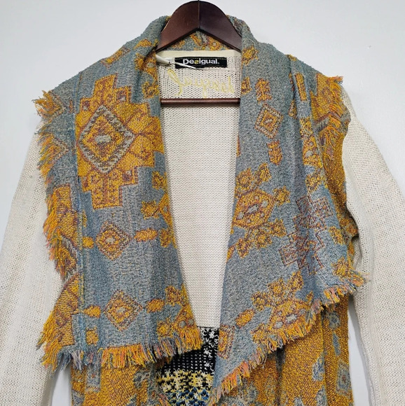 Desigual Drape Cardigan Womens Medium Aztec Southwestern Boho Open Front Artsy - Picture 5 of 16
